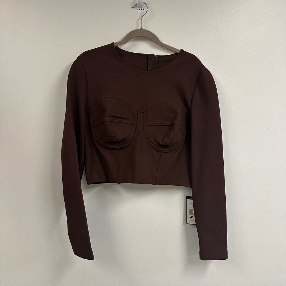 DOLCE & GABBANA Chic Brown Long Sleeve Crop Top SIZE 54 xl NWT